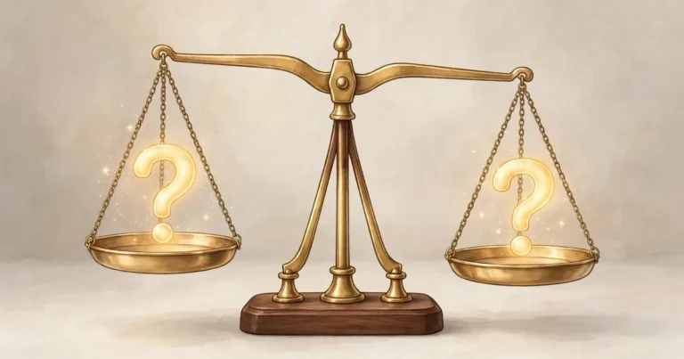 Is The Magic 8 Ball Accurate: balance scale with a question mark on each side