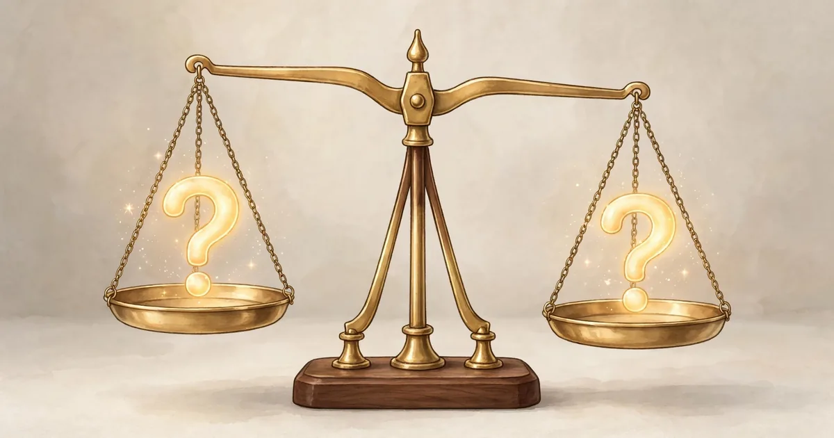 Is The Magic 8 Ball Accurate: balance scale with a question mark on each side