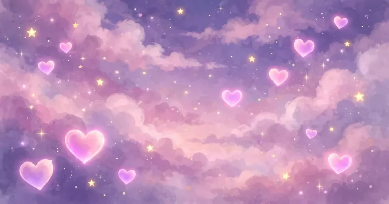 Magic 8 Ball Love Questions: pink night sky with glowing hearts and stars